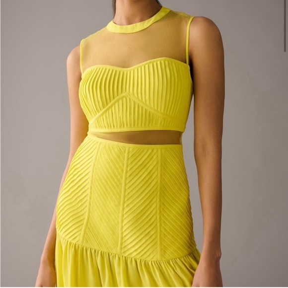 Anthropologie Vineet Ball Puff-Sleeve Textured Sheer Panel Trumpet Hem Dress - Picture 4 of 6